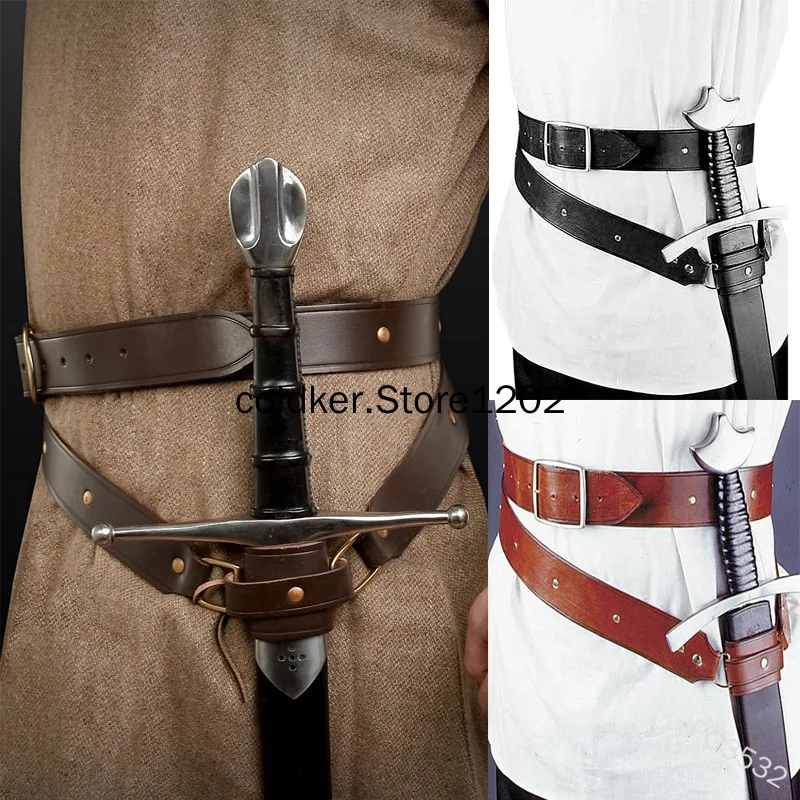 

Adult Men Larp Warrior Pirate Viking Knight Cosplay Leather Buckle Strap Medieval Renaissance Sword Holder PU Belt Waist Sheath