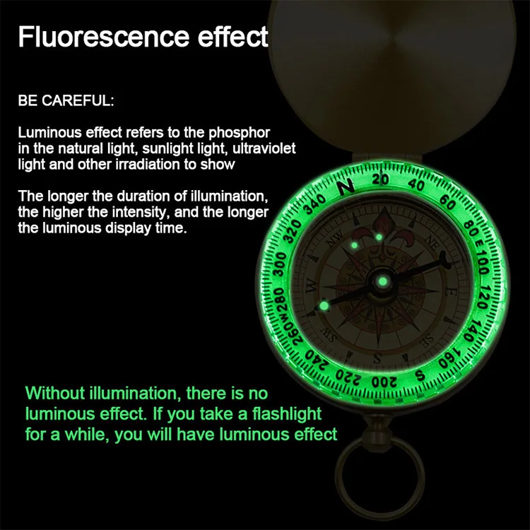 Survival Compass Hiking Brass Portable Pocket Watch Type Camping Outdoor Travel Tactical Tool Luminous Waterproof