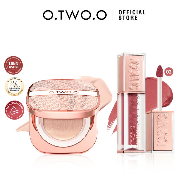 O.TWO.O 2pcs Makeup Lipstick Air Cushion BB Cream Waterproof Non-stick Oil-control Cushion Compact With Puff Face & Lip Makeup
