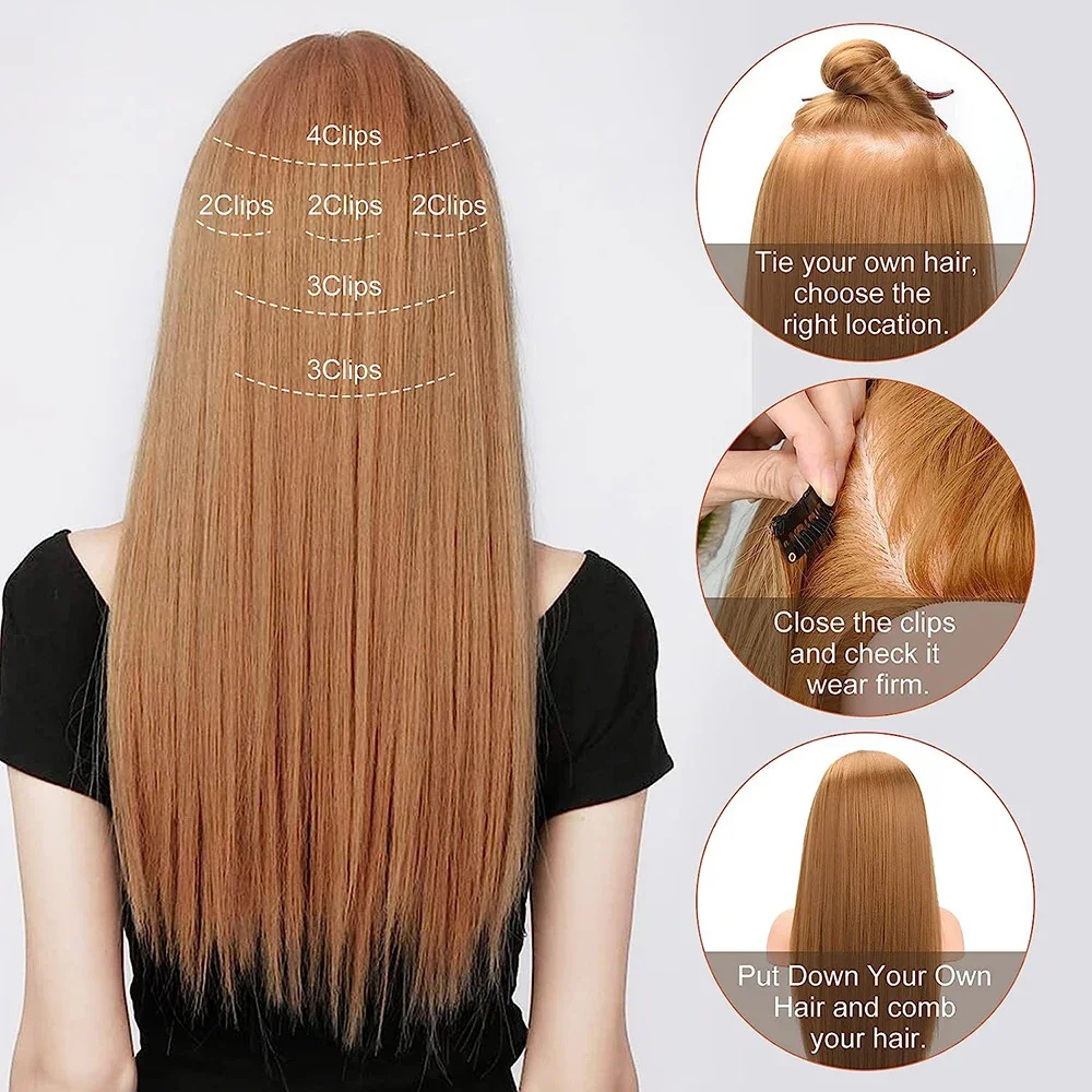 Clip In Long Straight Hair Extensions Synthetic Fiber Straight Hairpiece Women Girls Hair Clips Accessories 16pcs hair extensions
