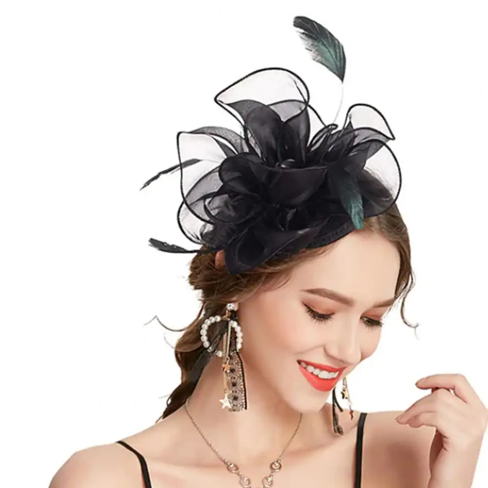 Women Feather Headwear Ultralight Retro Style Dress-up Elegant Bridal Hair Clip Fascinator Feather Mesh Headwear Party Supplies