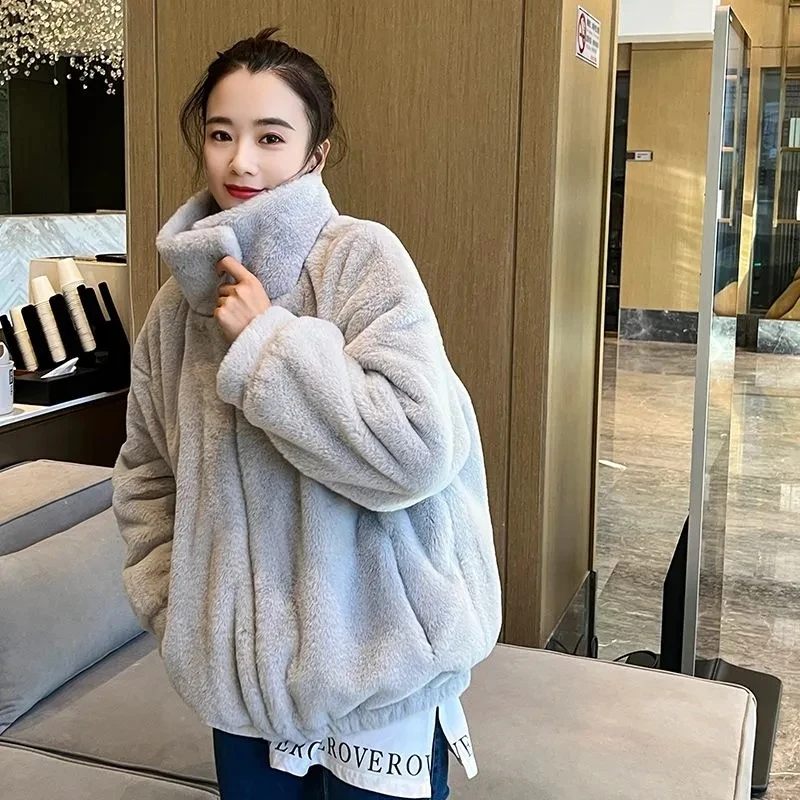 Fluffy Autumn Winter Faux Fur Jackets Women Turn Down Collar Loose Coats Korean Fashion Clothing Women\'s Fur Outerwears