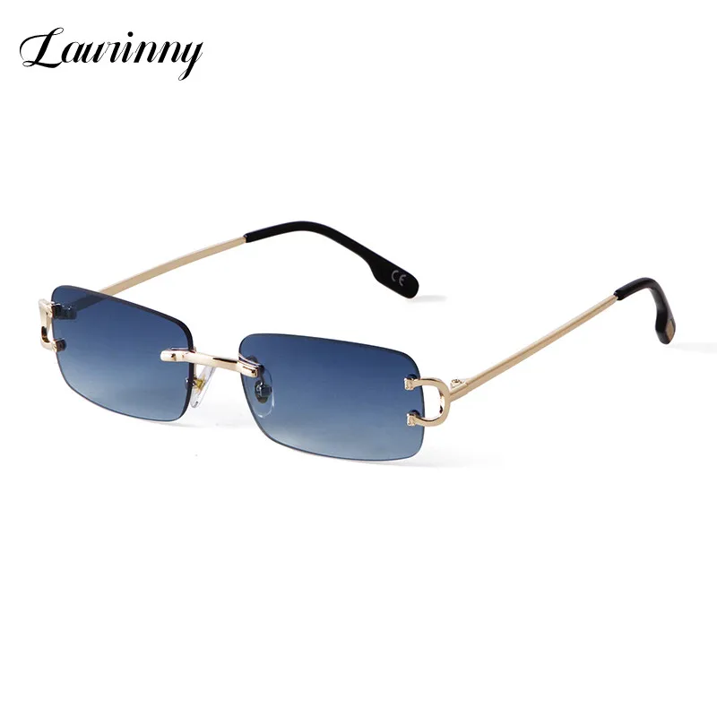 

Sunglasses For Women Rimless Square Blue Glasses 2022 Brand Design Metal Fashion Gradient Lenses Sunglasses Men Cycling Driving