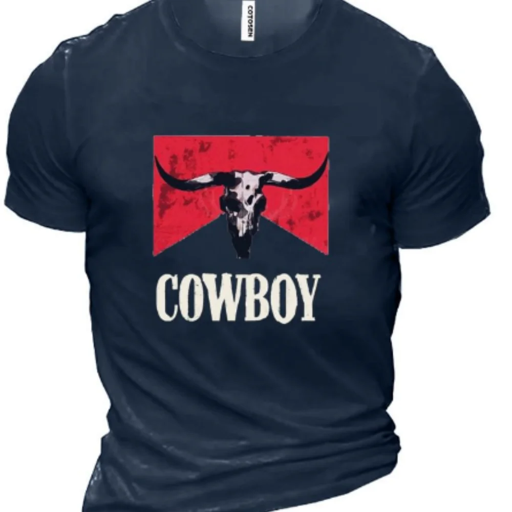 

Vintage Mens T-Shirt Short Sleeve Top 3d Printed Western Cowboy Pattern Summer Street Mens T-Shirt O Neck Men Tees Blouse