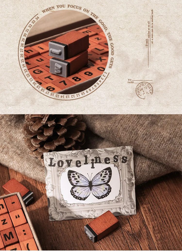 Journal GO 70 Stück/Box Alphabet-Stempel, Vintage-Stil, Holz, Gummi, Buchstabe, Zahl, Symbol, Stempelset, Kartenherstellung, Planer, Journal, DIY – Detail 6
