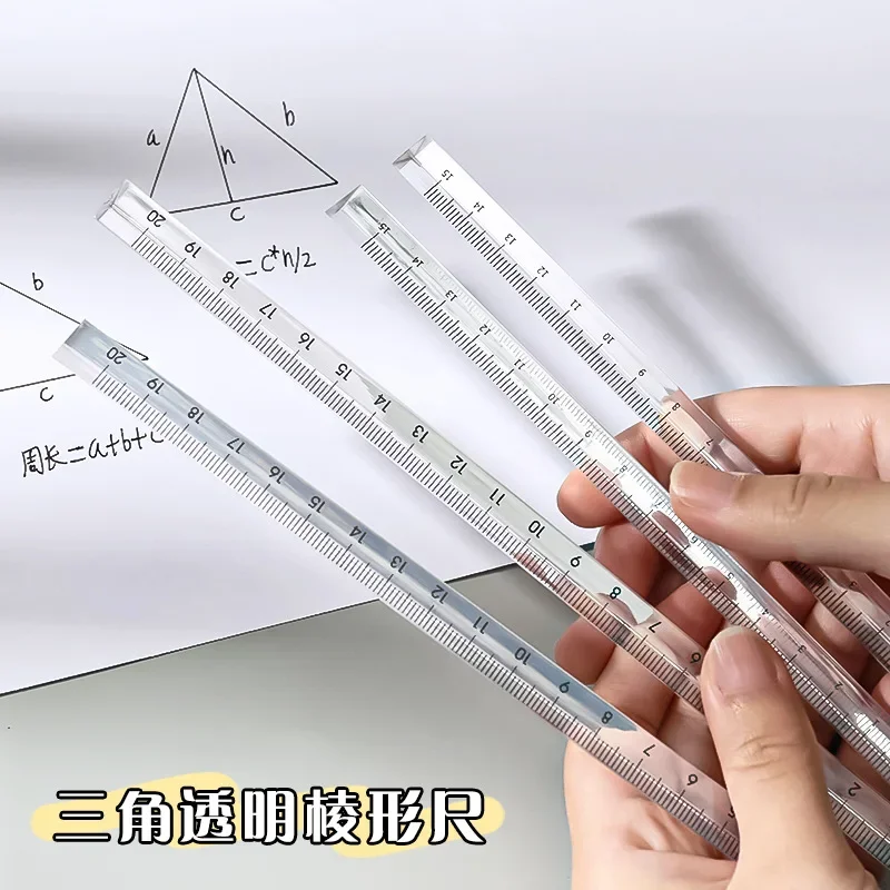 Straight Ruler Triangle Ruler Drawing Ruler 15cm /20 Cm Simple Transparent Triangular Straight Ruler Kawaii Tools Stationery Cartoon Drawing Gift Office School Measuring