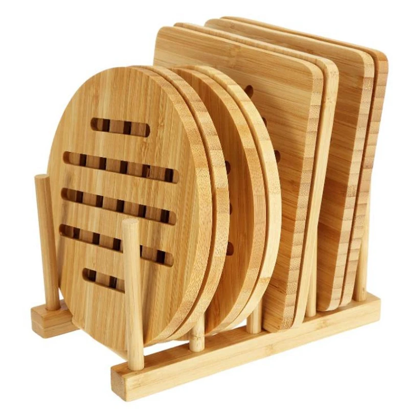 

HOT-Bamboo Trivets With Dish Rack,Bamboo Hot Pads Trivet,Heat-Proof Mat For Storage Racks For Hot Dishes,Pot,Bowl,Teapot,Etc