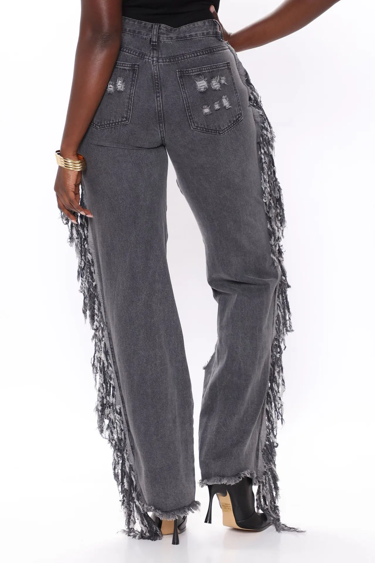 baggy jeans Echoine Fashion Gray Tie Dye Print Denim Pants Hight Waist Wide Leg Trousers Side Tassel Fringe Long Jeans Autumn Winter Pants ripped jeans