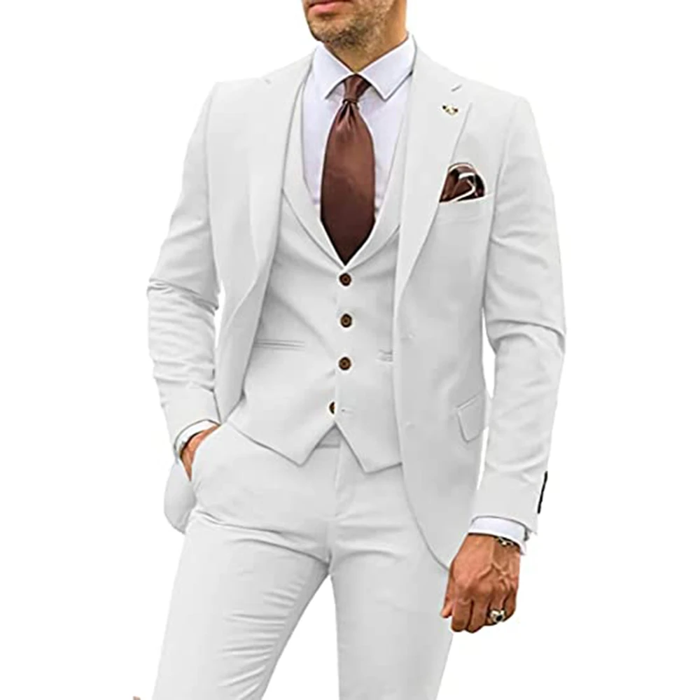 Male Suit Party Business Casual Groom Tuxedos Jacket Sets Notched Lapel Blazer Sets（Blazer + Vest + Pants）Slim Fit Costume Homme