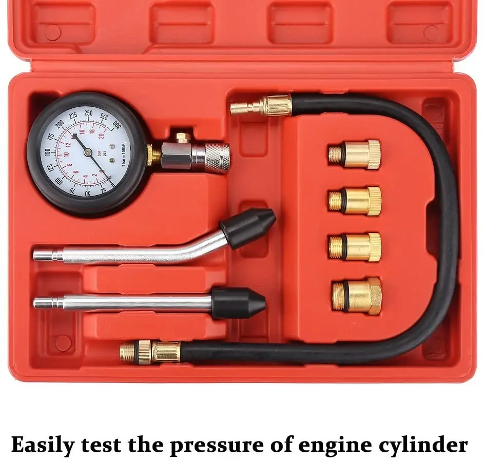 

8PCS Engine Compression Tester Engine Compression Tester Kit 0-300psi Engine Cylinder Pressure Gauge for Petrol Gas