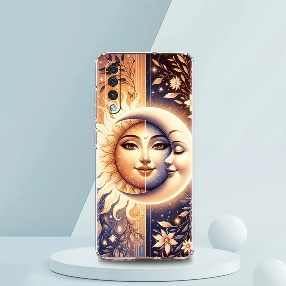 Celestial Transparent Soft Phone Case Cover – Moon Sun Design