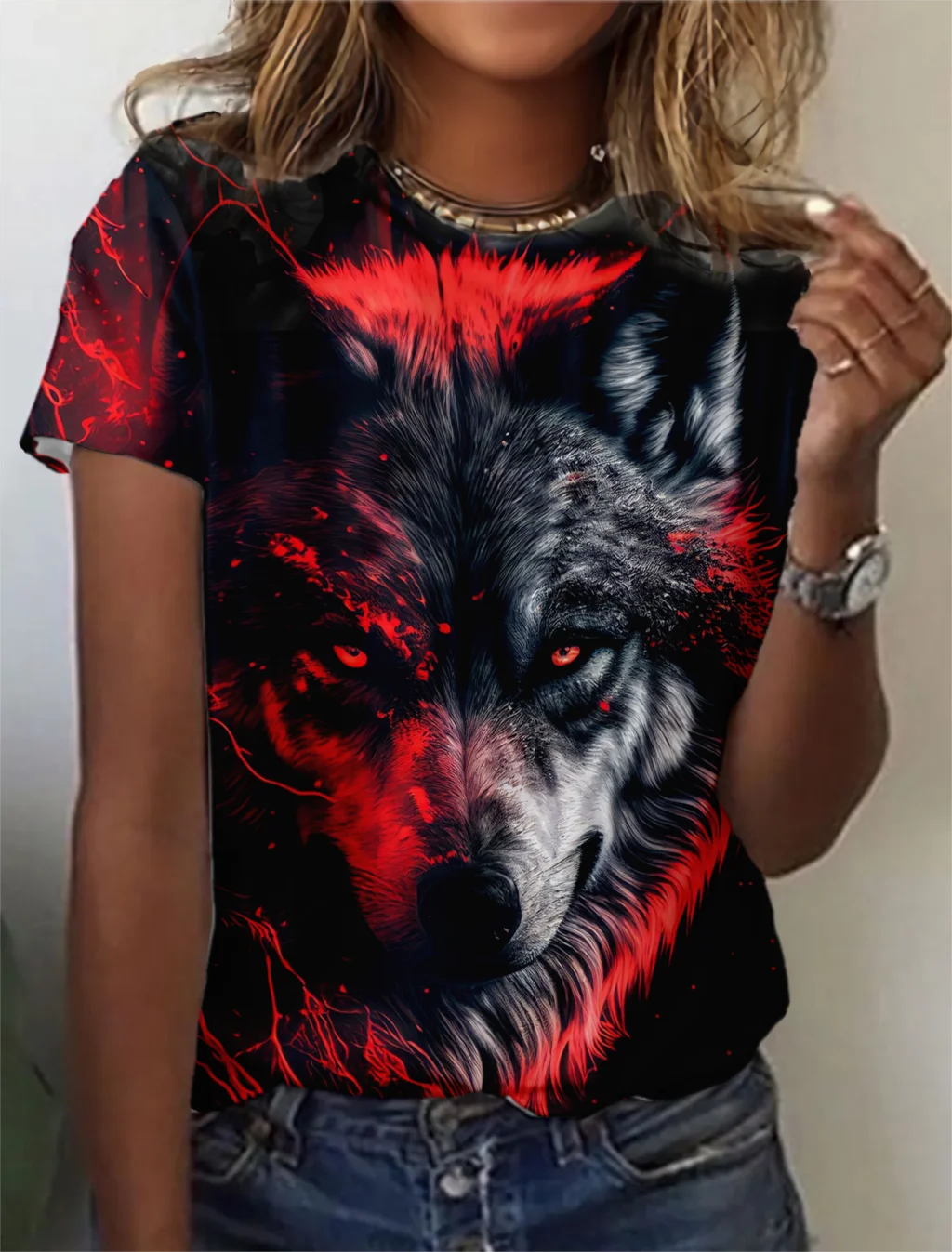 Fashion Women's T-shirt with wolf  Graphic 3D Printed Short Sleeve Summer  T-shirt oversized Polyester Fiber Clothing623_voghion.com