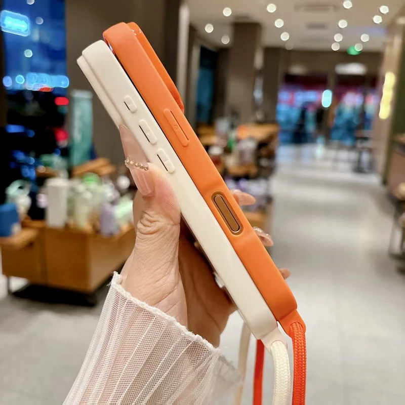 Portable Minimalist Solid Color Lanyard Phone Case - Anti-Drop and Shock-Absorbing Protection