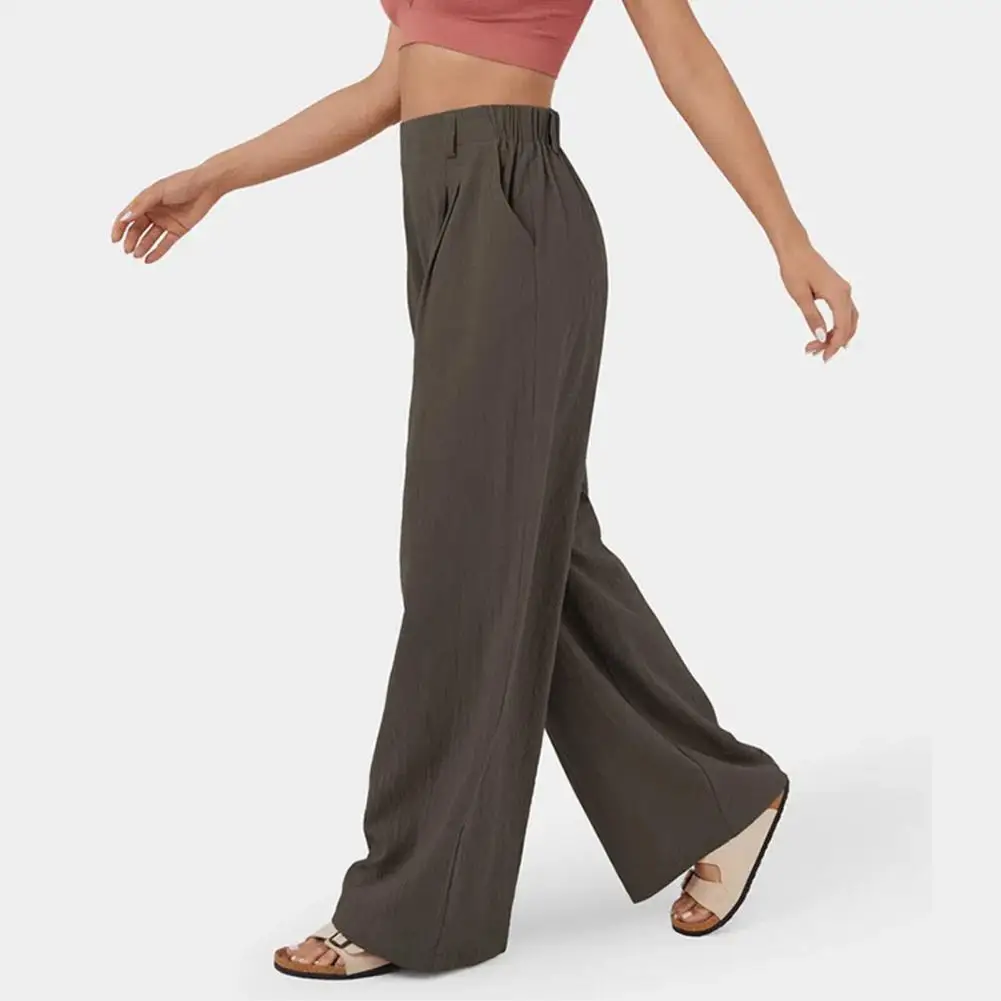 

High-waist Pants Stylish Women's High Waist Wide Leg Trousers Solid Color Elastic Waistband Ankle Length Pants for Streetwear