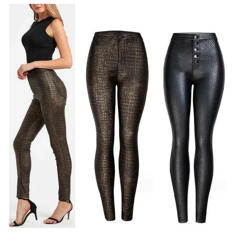 

Women's PU Leather Pants Autumn Wwinter High Waisted Plush Velvet Skinny Pencil Pants Snake Pattern Trousers