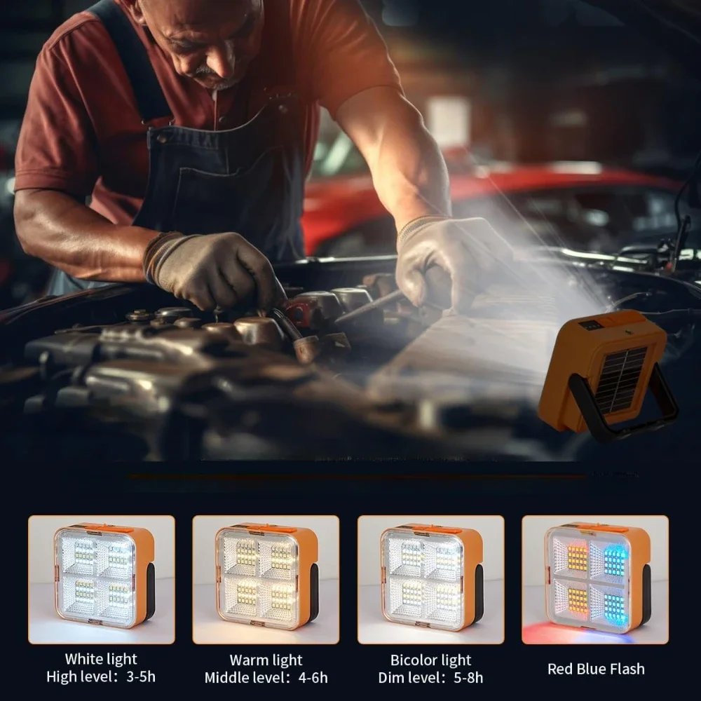 Portable Solar LED Work Light Magnetic Rechargeable Flood Light Sos Power Bank Function for Camping Job site Lighting Emergency