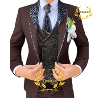Wedding Suit for Men Formal Blazer Pants Vest Three Piece Groom Jacket Set Jacquard Slim Fit Outfit conjuntos de chaqueta 2