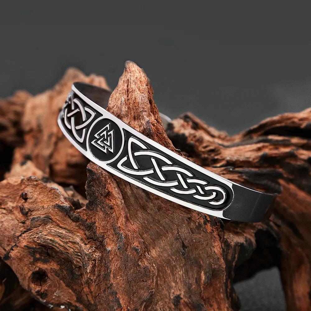 Fashion Creative Vikings Valknut Bracelets For Men Women 316L Stainless Steel Nordic Celtics Knot Open Bangle Jewelry