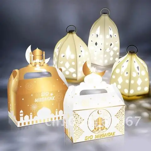 

4PCS Ramadan Kareem Eid Al Adha Cake Box Gifts Packaging Islamic Muslim Party Supplies EID Mubarak Decoration For Home