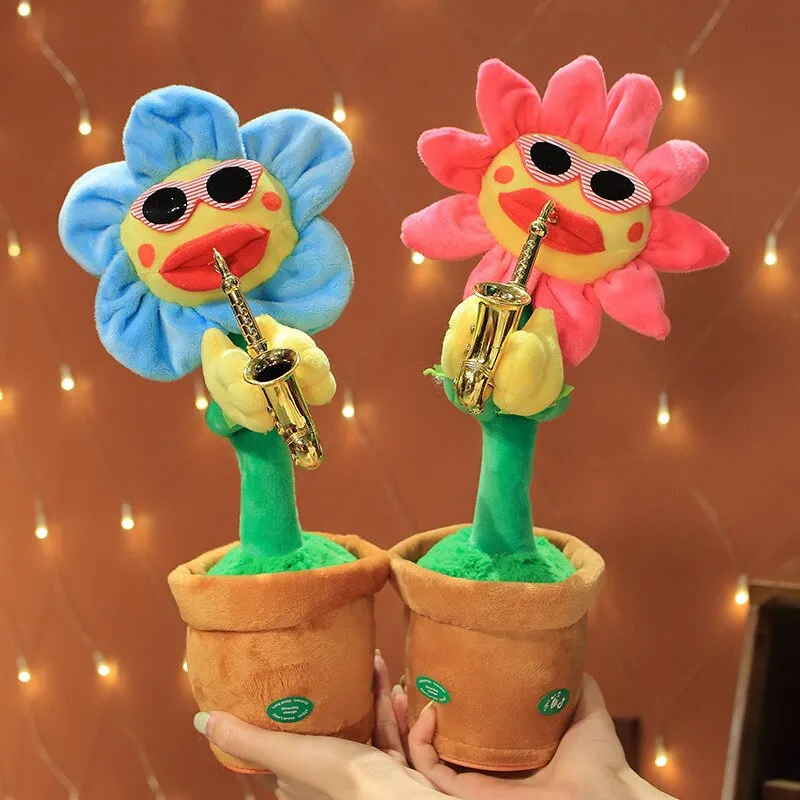 35cm Electric Sunflower Stuffed Plush Doll Much Songs USB Saxophone Dancing Singing Sunflower Toys Funny Children Toy Gift plush toys electric interactive toy