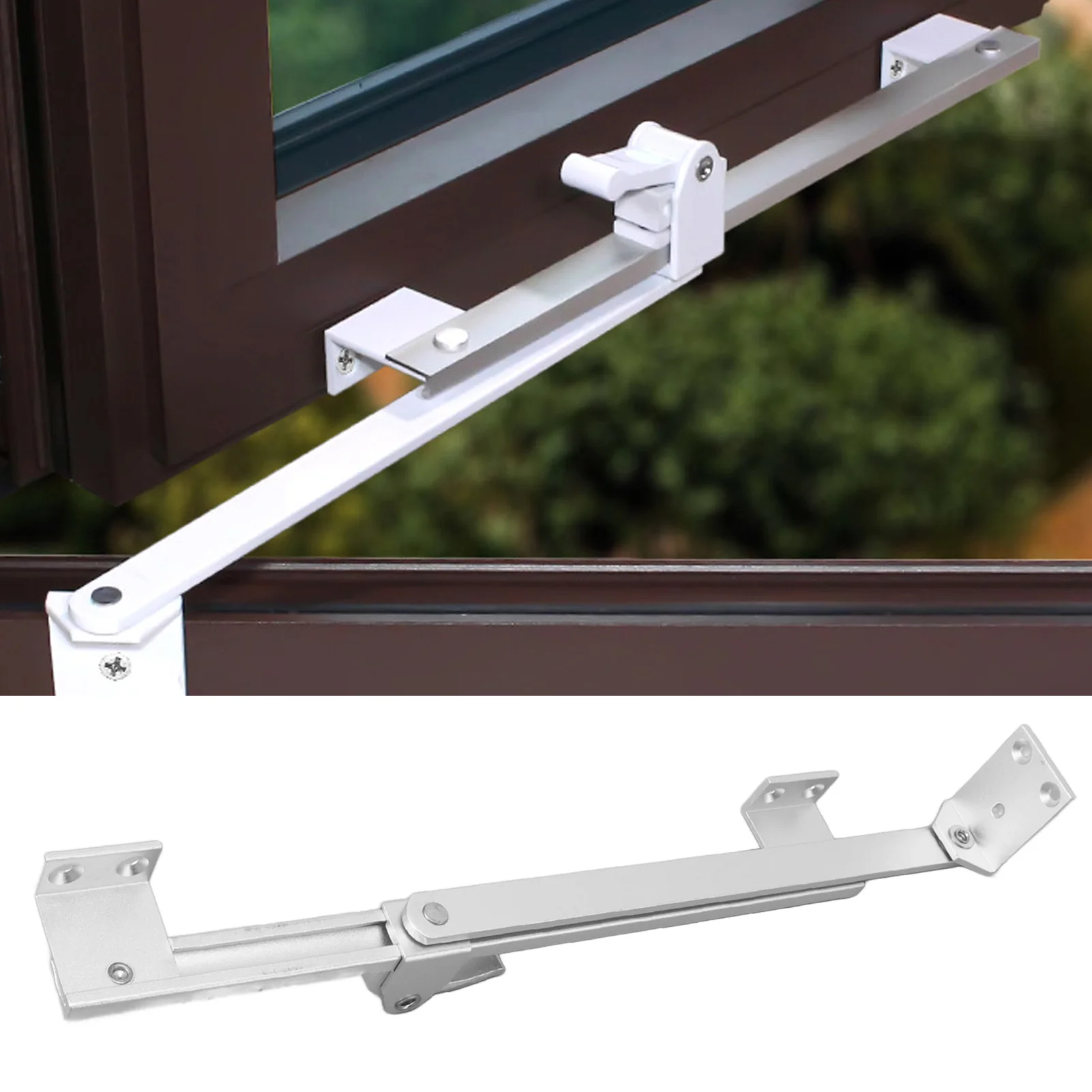 Window Wind Brace Easy Installation Strong Stability T Shape Adjustable Casement Window Hinge Aluminum Alloy Silver for Home