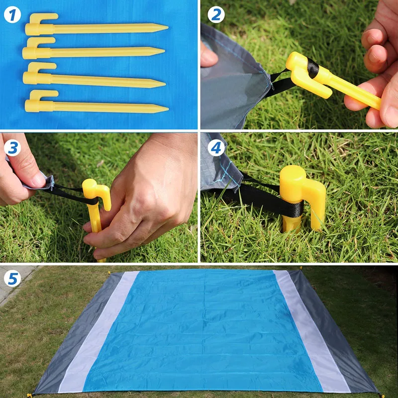 Coperta Da Spiaggia Impermeabile Sabbia Zero 200x200 Cm - Leggera Con Picchetti E Tasche Angolari
