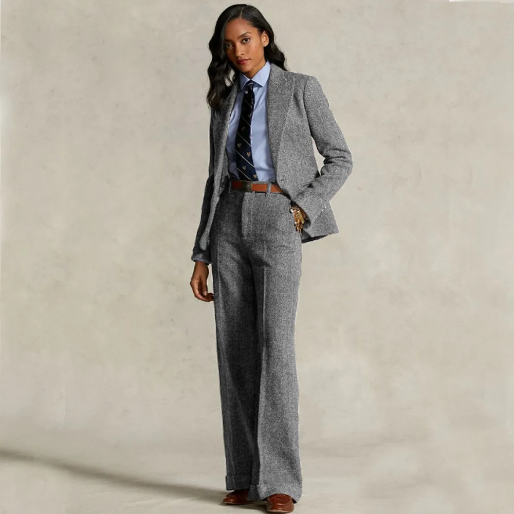Women's Herringbone Suit 2-piece Set (jacket + Pants) Formal Suits for Women Single-breasted Elegant Women's Sets Lapel Fashion