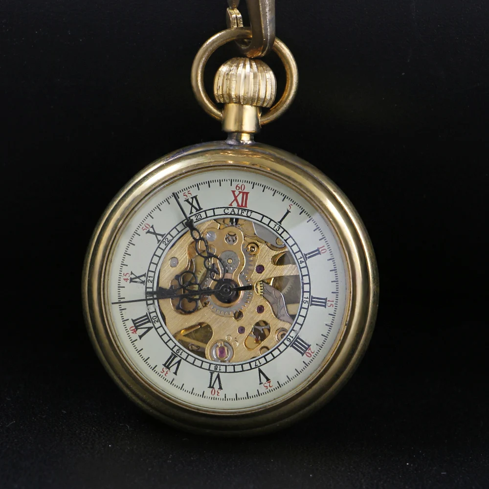 

Small Hollow Bronze Roman Digital Mechanical Pocket Watch High Quality Necklace Timing Pendant Pocket Watch for Men and Women