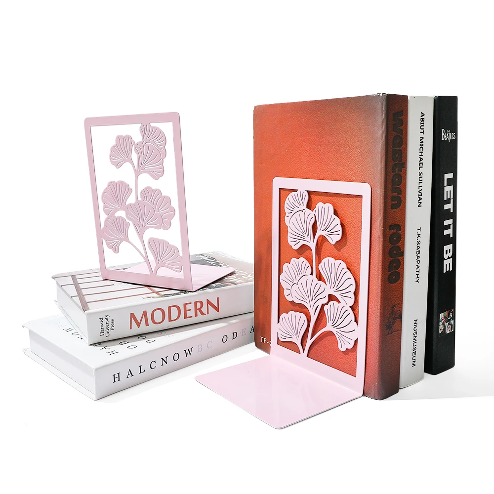 Elegant Ginkgo Leaf Metal Bookends for Home and Office Decor
