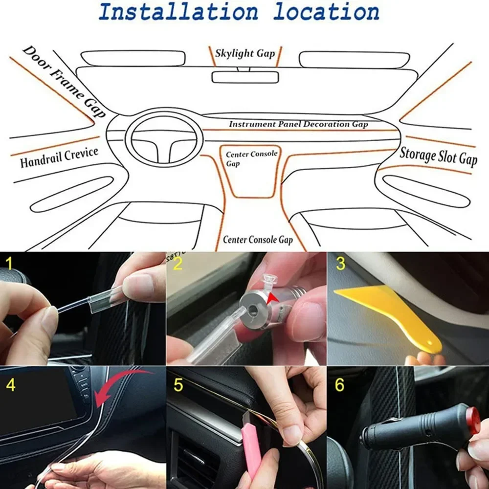 6/8M LED Atmosphere Car Light Interior 64 RGB Car Interior Acrylic Light Guide Fiber Optic Decoration Atmosphere 6 in1