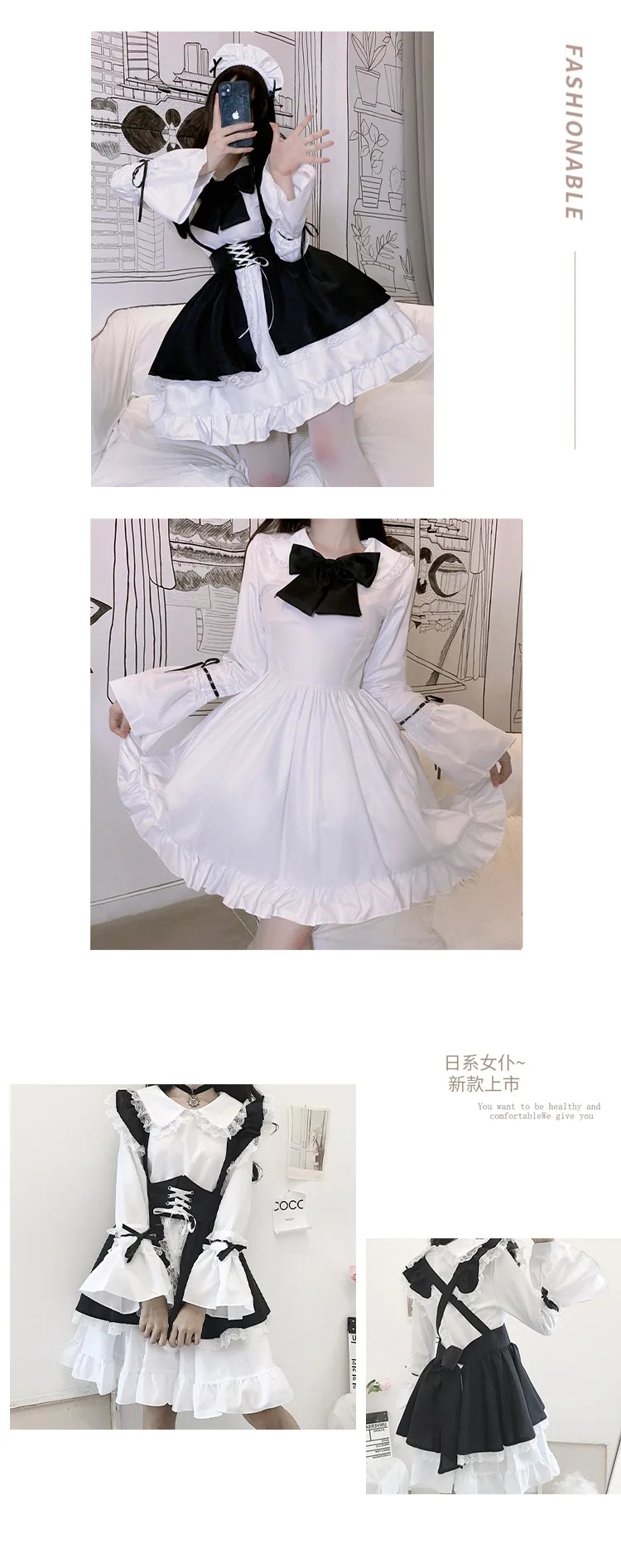 Vintage Gothic Lolita Maid Dress Damen Japanese Kawaii Cosplay Kostüm 18