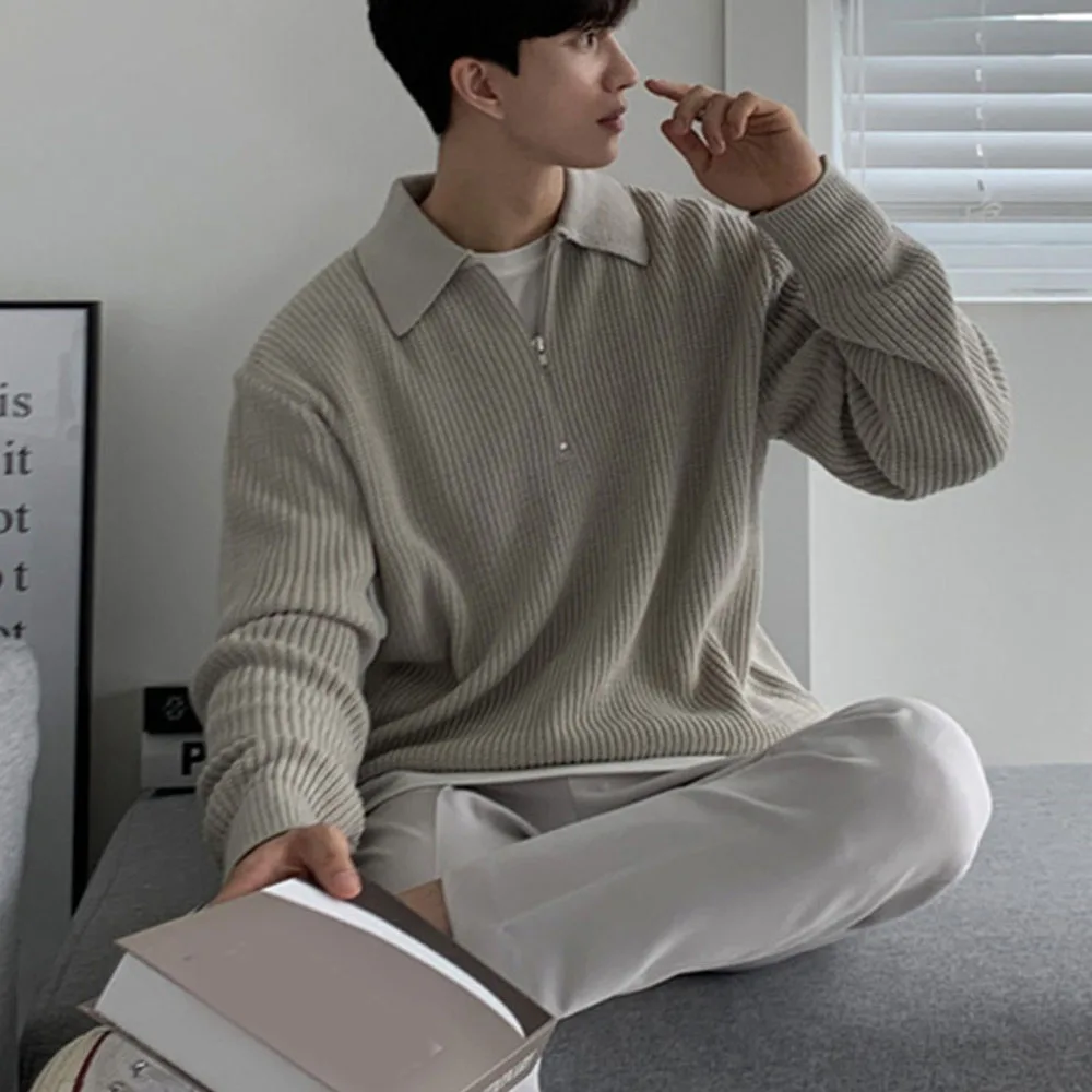 

2023 New Men's Pullover Knitted Sweater Jumper Tops Solid Casual Winter Men Warm Zipper Long Sleeve Sweater Autumn Loose Korean