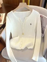 2025 New Women Solid Fashion Knitted Tops  Y2K Embroidery Long Sleeve Cardigans Sweaters Fashion Streetwear Lady Shirts