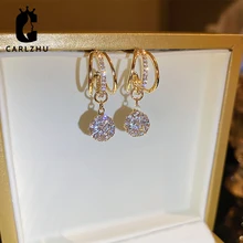  Luxury Gold Plated Zircon Round Drop Earrings 2022 New Fashion Three Layers C Shaped Earrings for Women Party Jewelry 