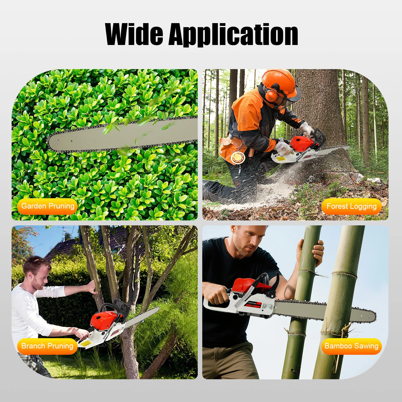 22in 52CC 2KW Gasoline Chainsaw 2-Stroke Engine Gas Powered Chain Saw Handheld Tree Pruning Wood Cutting Tool Set 7500rpm