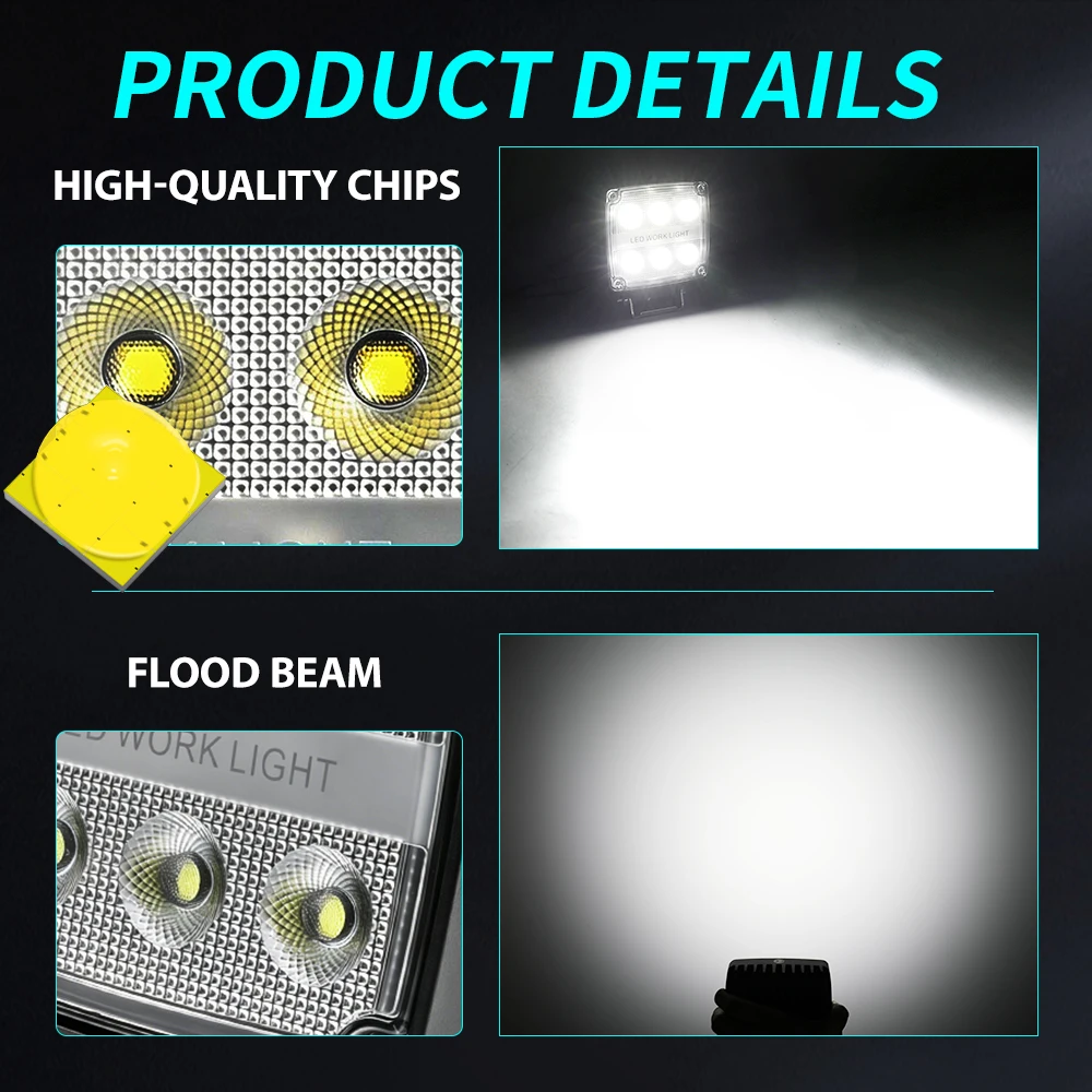 Ultra Bright LED Work Light Bar - 6LED, IP68, Flood Beam, 6000K White Light
