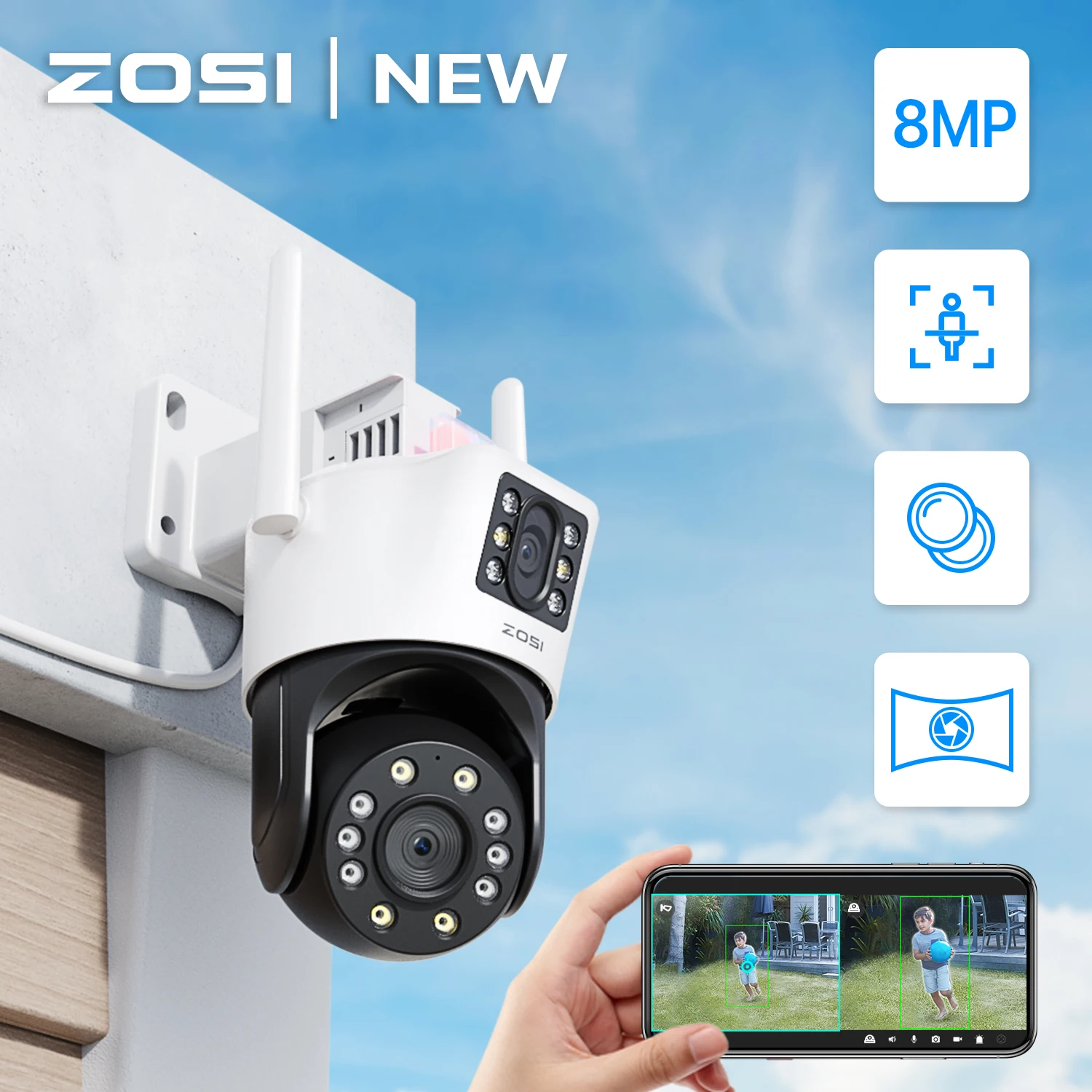 Caméra WiFi ZOSI C519 5MP - Écran Intégré, Appel Vidéo, Vision Nocturne - Neuf