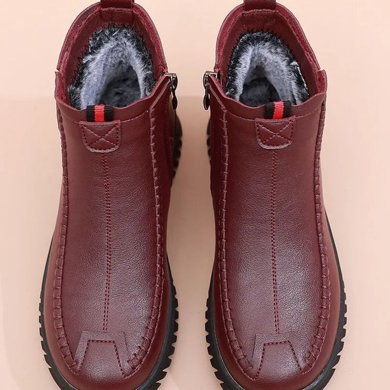 New Winter Women Ankle Boots Comfort Soft Sole Mom Short Boots Warm Plush Laides Cotton Shoes Female Non-slip Leather Booties