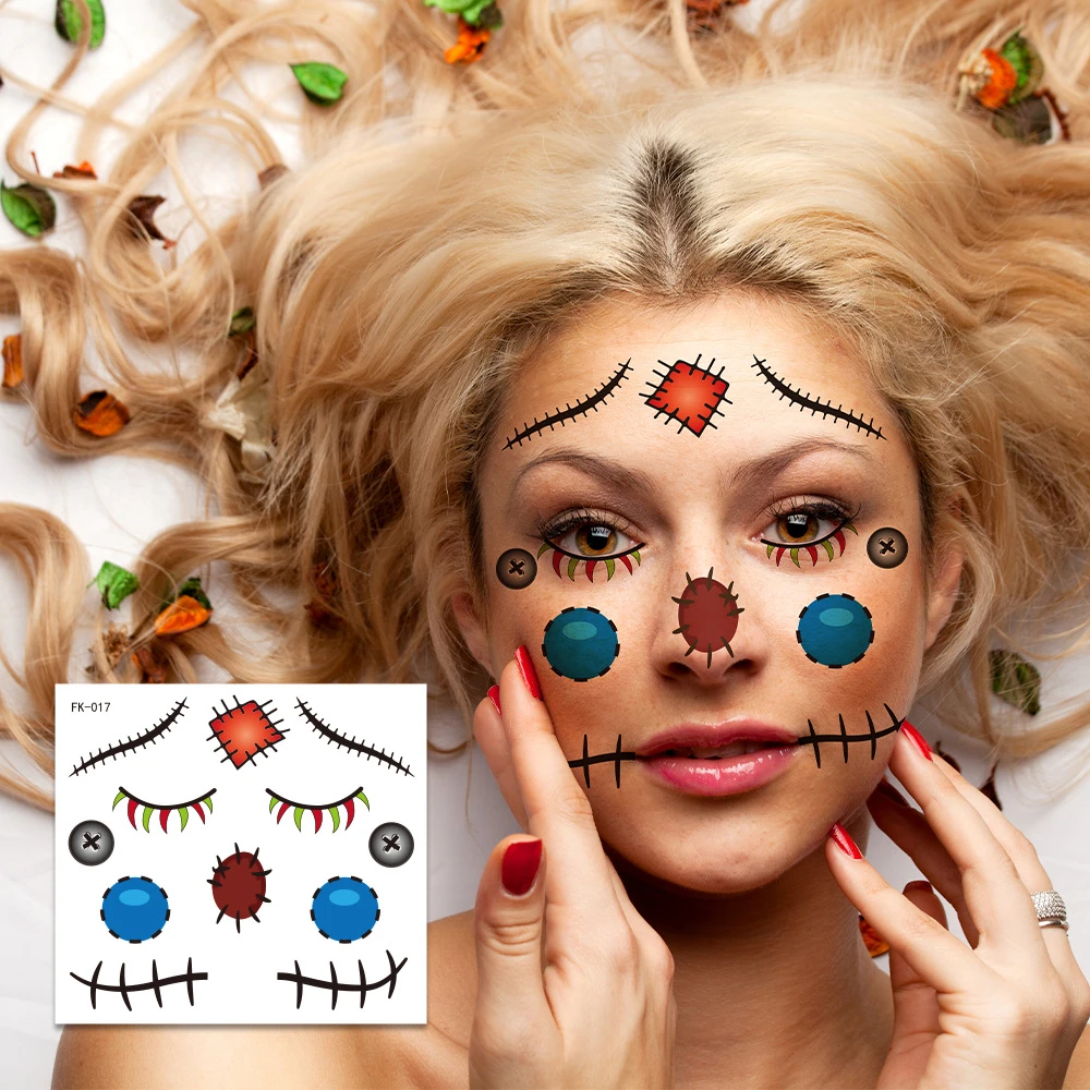 1/6 stücke 2026 Halloween Herbst Vogelscheuche Gesicht Aufkleber Gruselige Narbe Make-Up Wasserdicht Temporäre Tattoos Lustige Cosplay Dekor Für Party – Detail 6