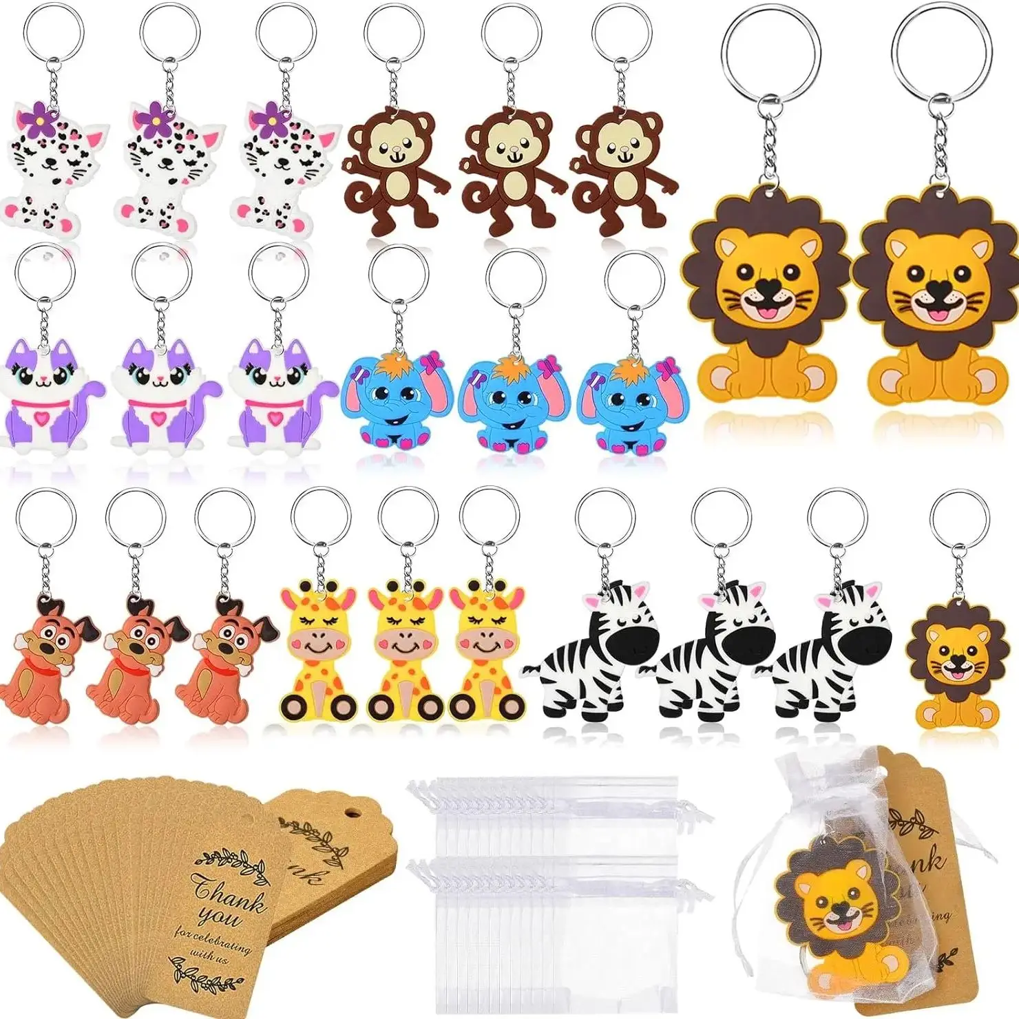 30 Portachiavi Animali Della Giungla In Silicone - Per Bambini, Bomboniere, Feste