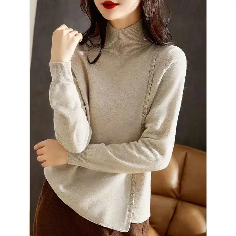 

Half Turtleneck Sweater Fall and Winter Inner Wear Outer Wear Casual Loose Slimming Warm Long Sleeves Design Sense Cashmere Bott