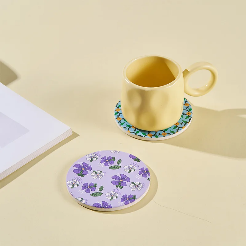 Sublimation Blank Ceramic Coaster Heat Round Insulation Coaster Non-Slip Cork Base Drink Absorbent Heat Mat Custom Logo