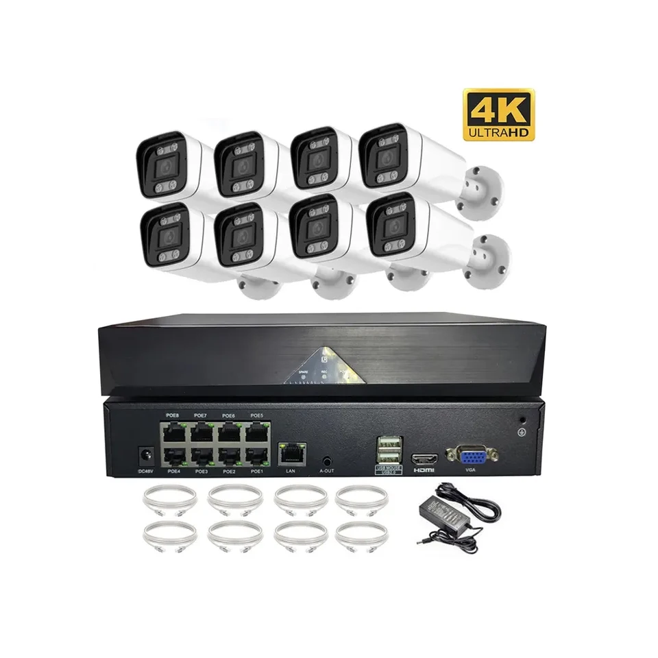 

4K Camara 8CH UYC Remote Control Full Color Night Securitate Domicile Outdoor Security Camera CCTV 8MP 4K POE NVR 8 Channel Kit