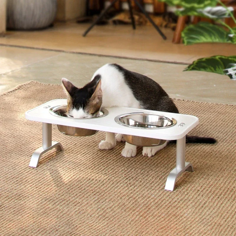 

Cat Small Dogs Food Water Bowls Elevated Pet Dining-table Cats Puppy Stainless Steel Feeding Bowl Anti-overturn Feeder