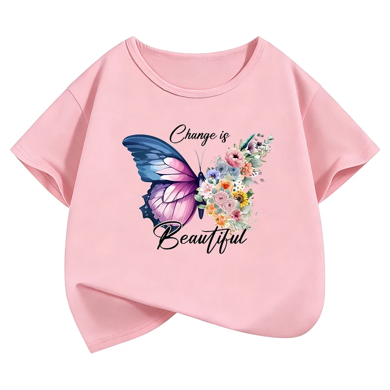 변화는 아름답다 버터풀 티셔츠 패션 티셔츠 소녀 여름 옷 반팔 탑 티셔츠 귀여운 아동복
