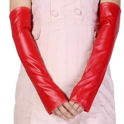 Women Winter Warm Half Finger Arm Sleeve Nightclub Show Touch Screen Mitten Thin Long Fingerless Pu Leather Driving Gloves M36