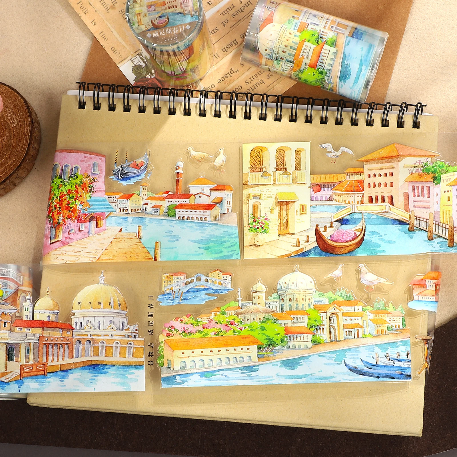 70mm*5m 빈티지 베니스 여행 리버 하우스 풍경 PET 테이프 크리에이티브 DIY 저널 재료 콜라주 스크랩북킹 문구류