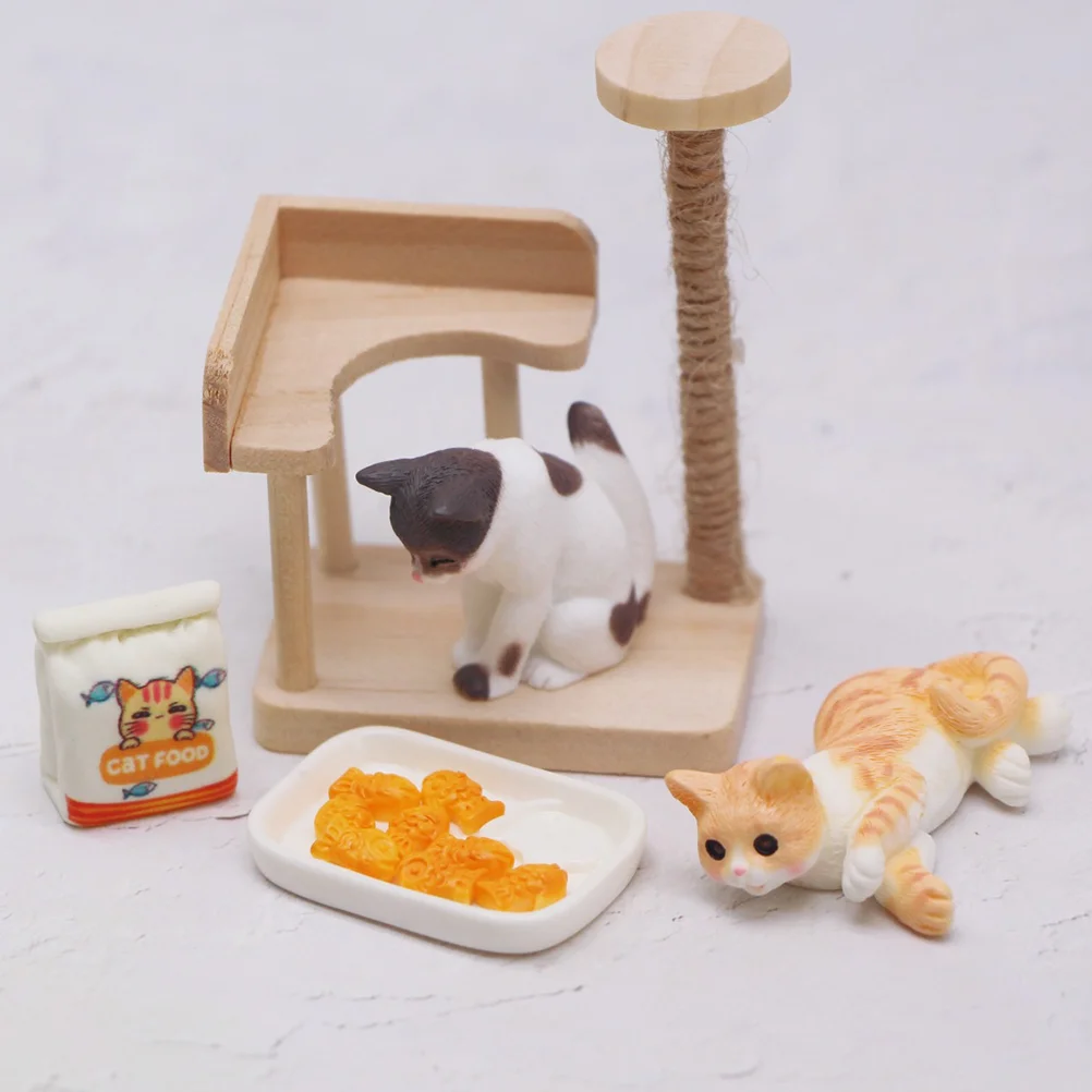 

Cat Climbing Frame Micro Landscape Ornament Miniature Cats Toy House Tree Model Figurine Dollhouse Layout Prop Decorate