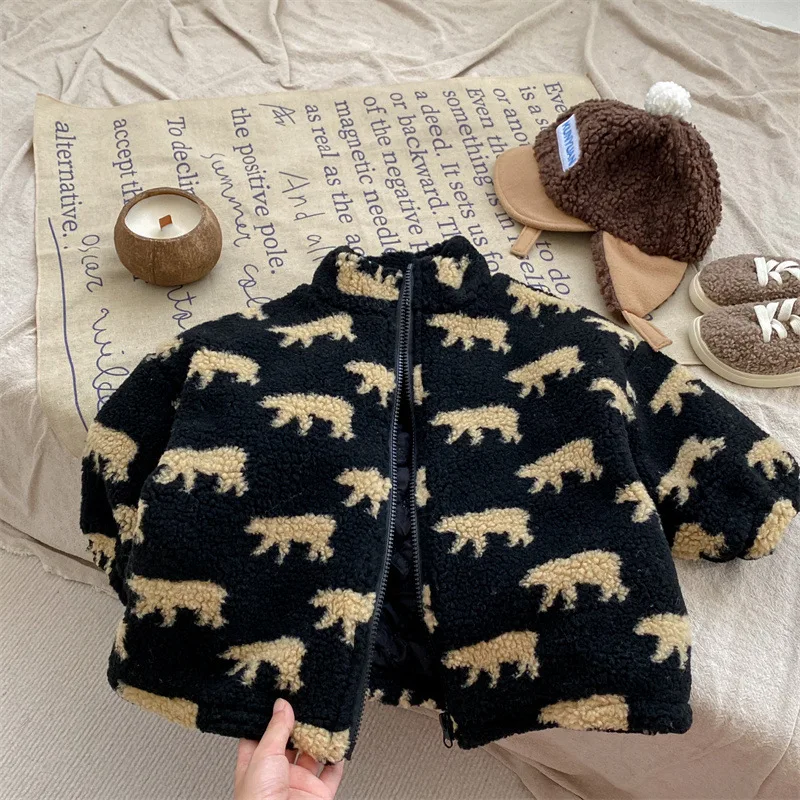 Autumn Winter Boy Children Fleece Thicken Warm Coat Retro Girl Baby Padded Cotton Long Sleeve Tops Kid Plus Velvet Casual Jacket children jackets girls coat