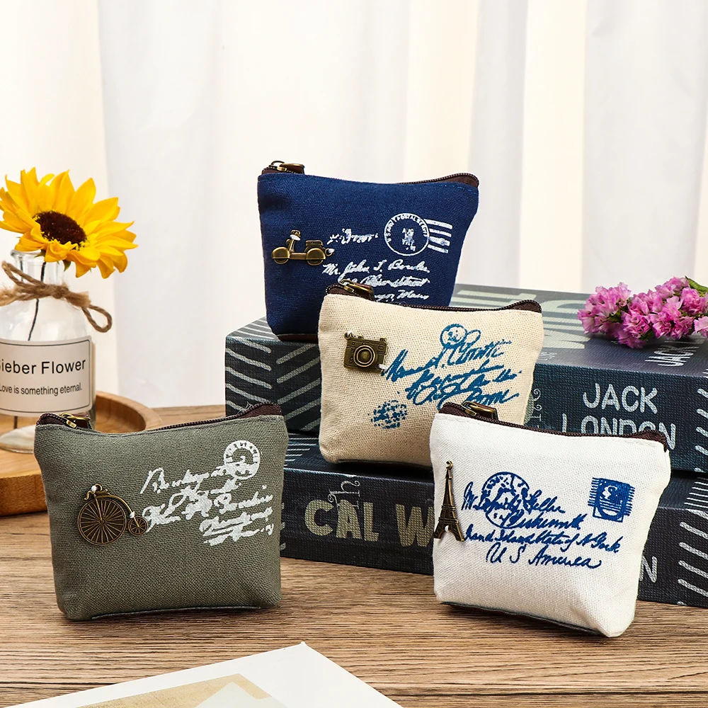 Canvas Zipper Key Bag Classic Retro Coin Wallet Coin Purse Mini Coin Pouch Clutch Bag